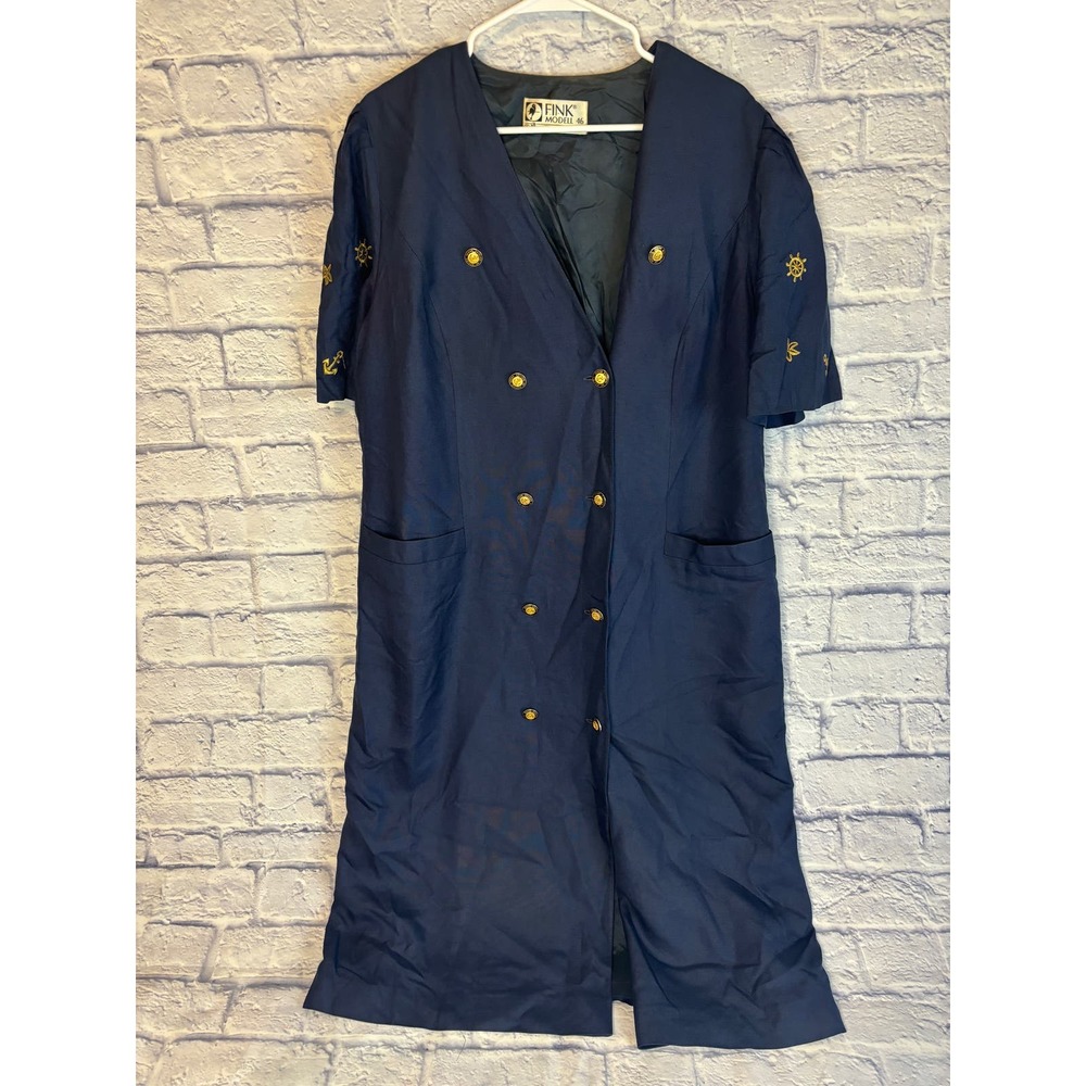 Vintage Fink Modell Sailor Blue Dress with Navigate of Pacific Ocean Buttons XL